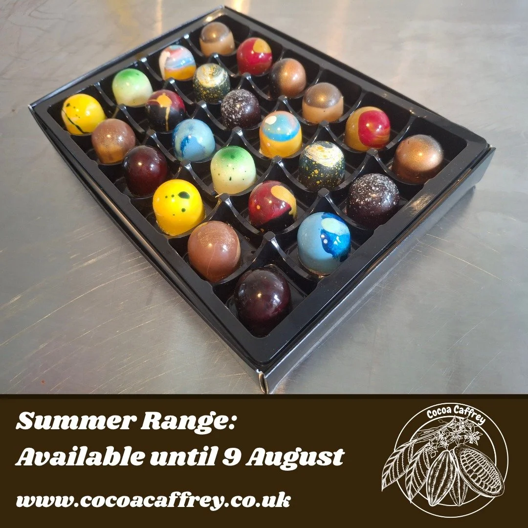 The new summer collection is out now, until 9 August!
With 12 delightful flavours, and the ability to customise your box for the recipient, Cocoa Caffrey makes an excellent gift for all celebrations! Available for next day delivery, on all orders pla