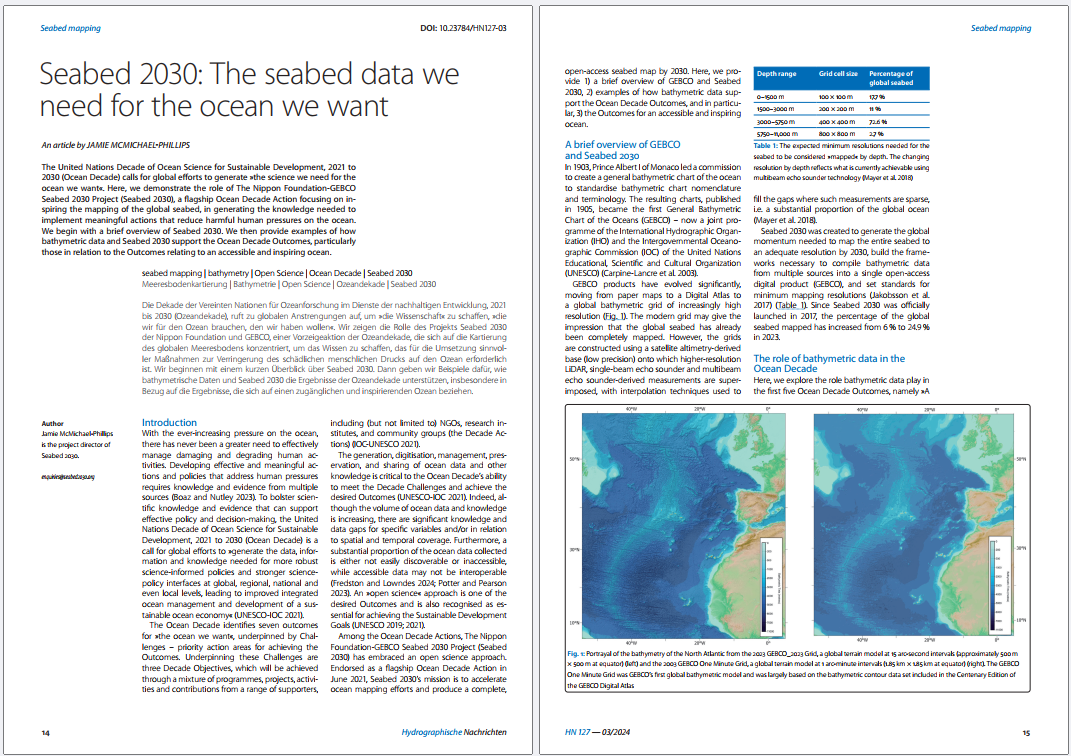 Screenshot of article about seabed data and the ocean decade
