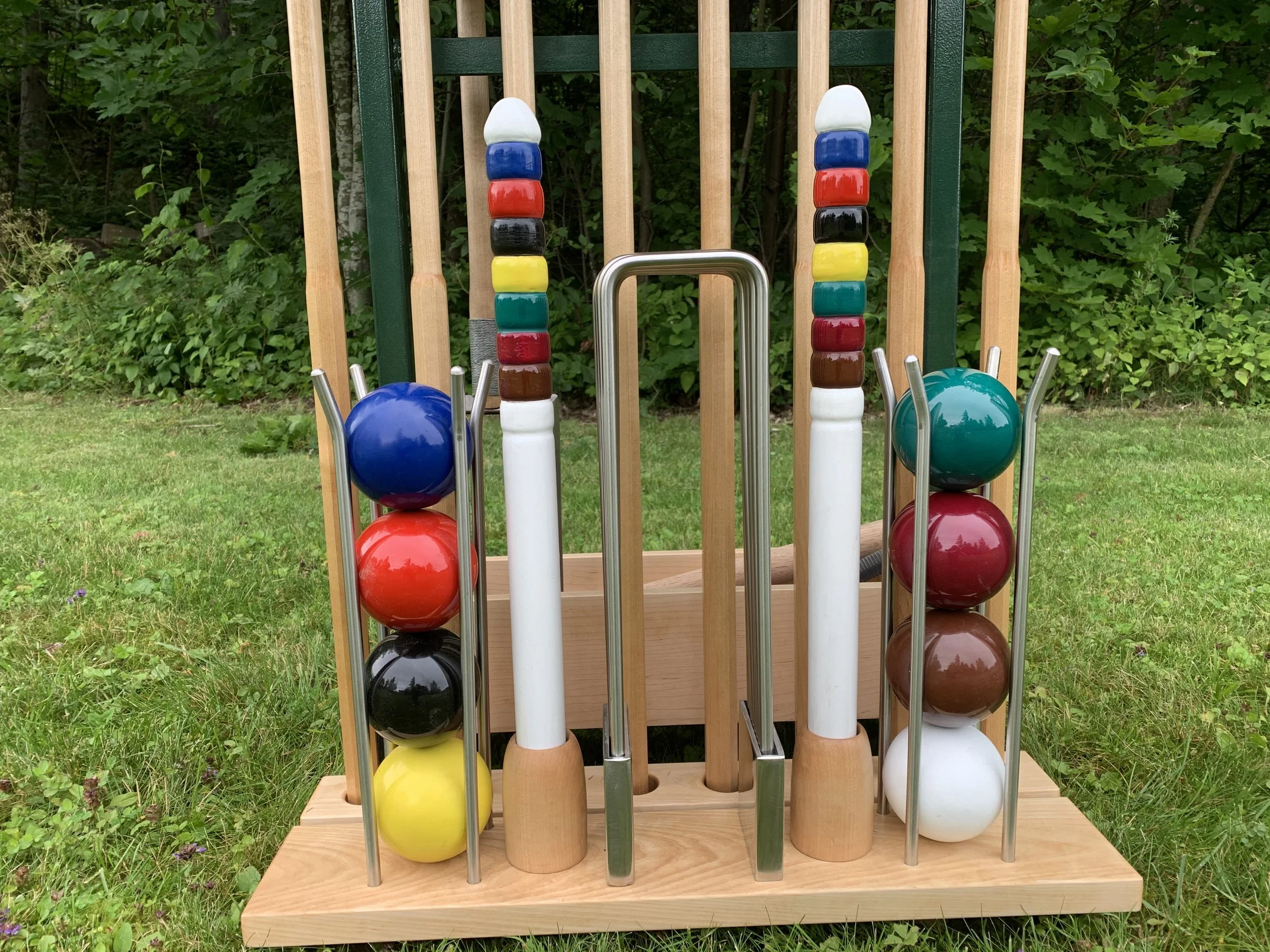 Croquet set, maple croquet set, wicket tool, ultimate croquet set, made by Snekker Travis Johnson
