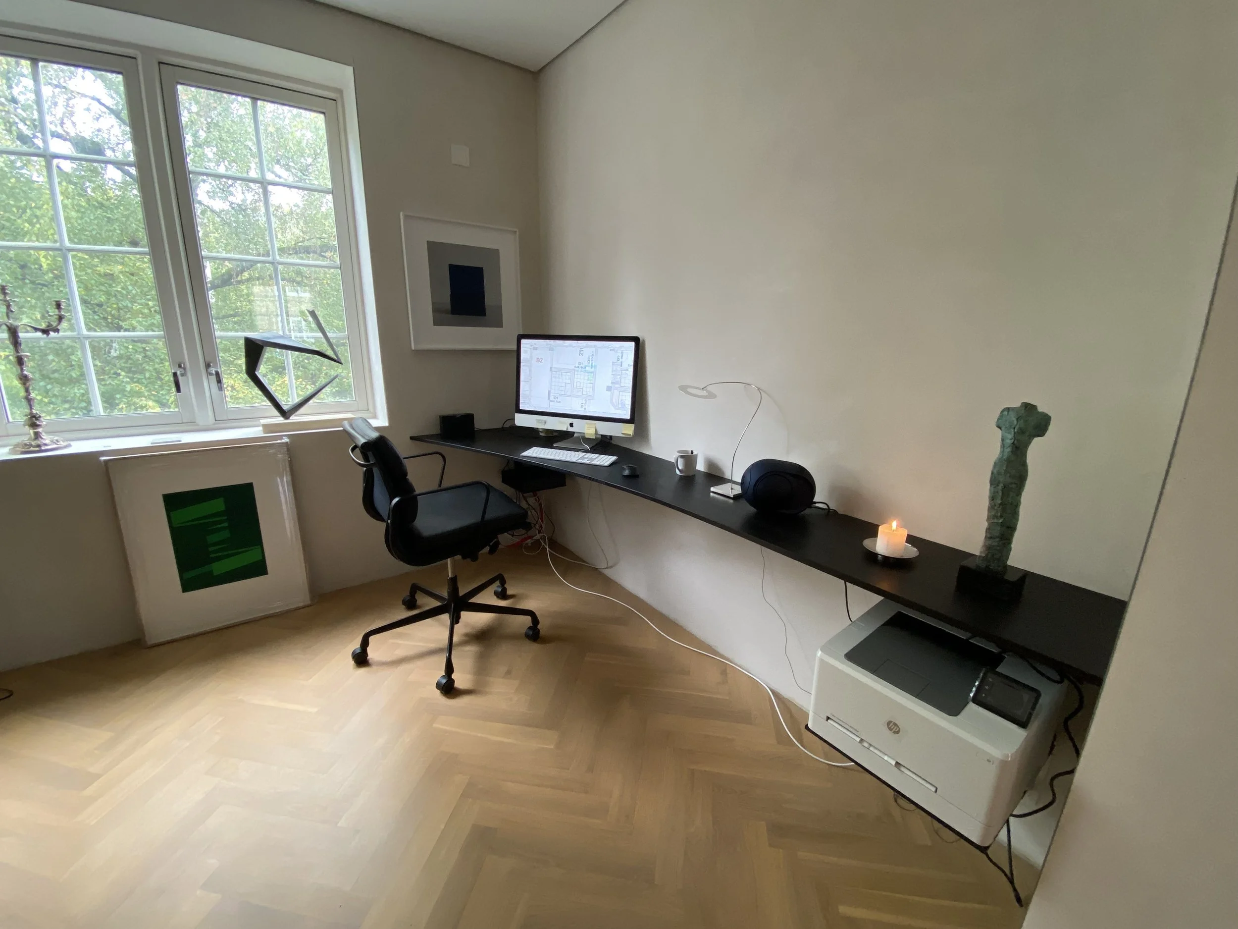 Ebonized oak desk top, custom work station, home office, made by Snekker Travis Johnson