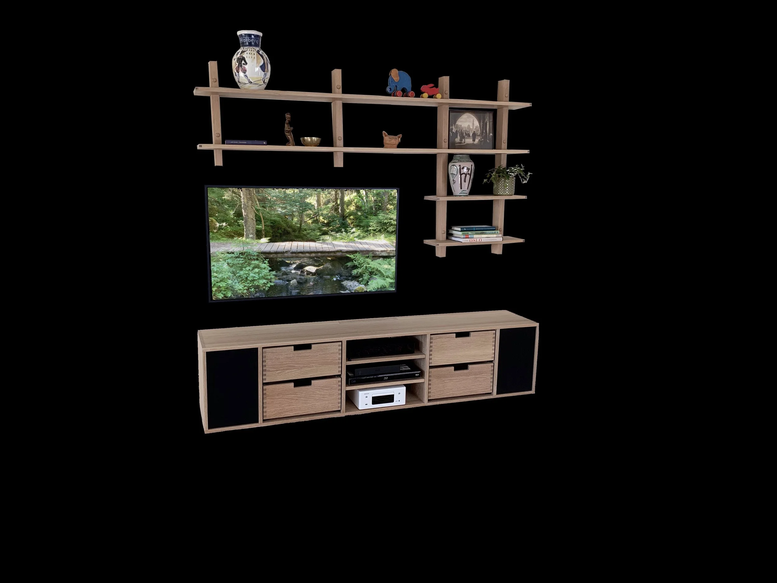 Oak T.V. cabinet, living room furniture, stua møbler, eik møbler, made by Snekker Travis Johnson