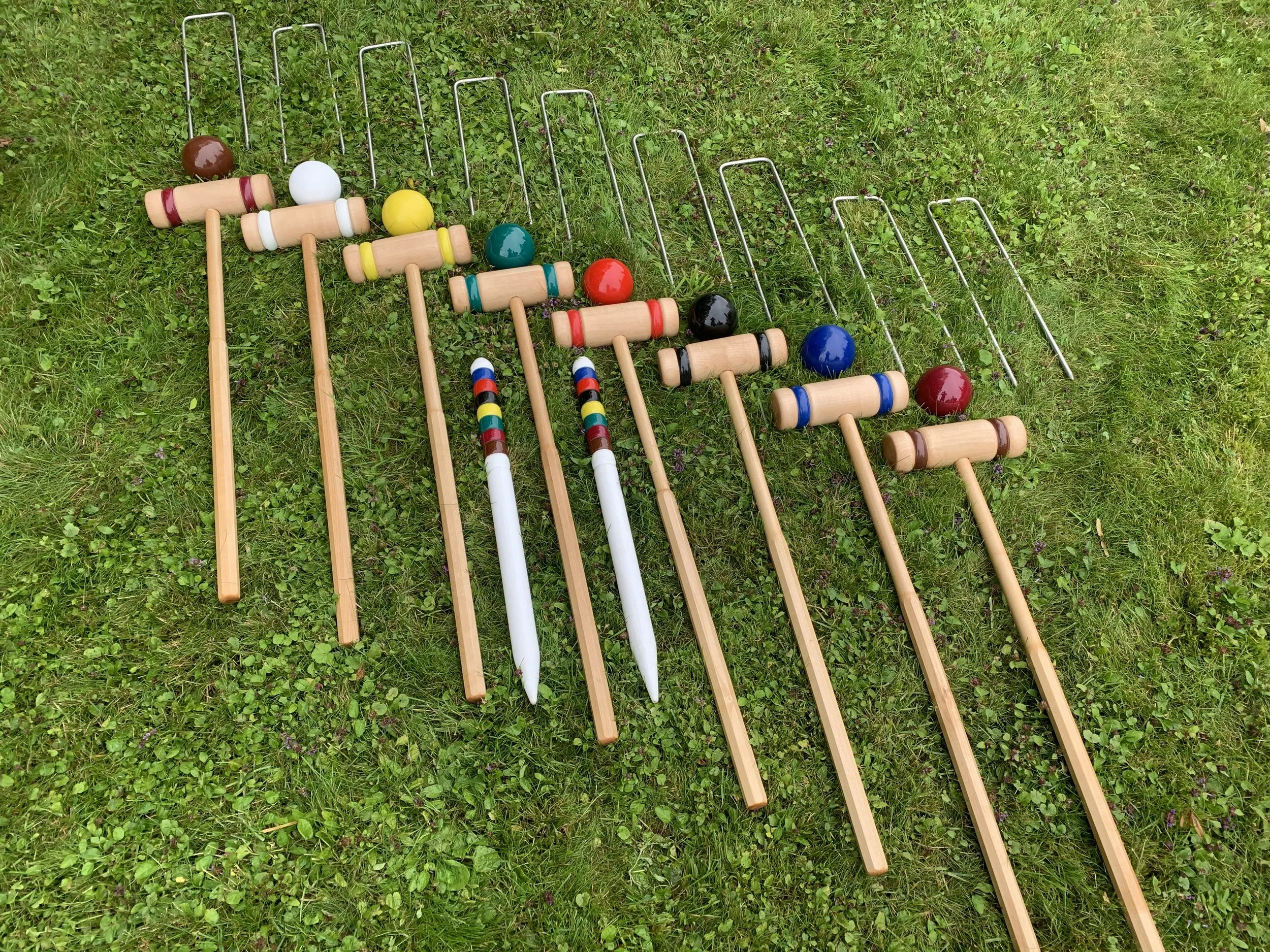 Croquet set, maple croquet set, wicket tool, ultimate croquet set, made by Snekker Travis Johnson