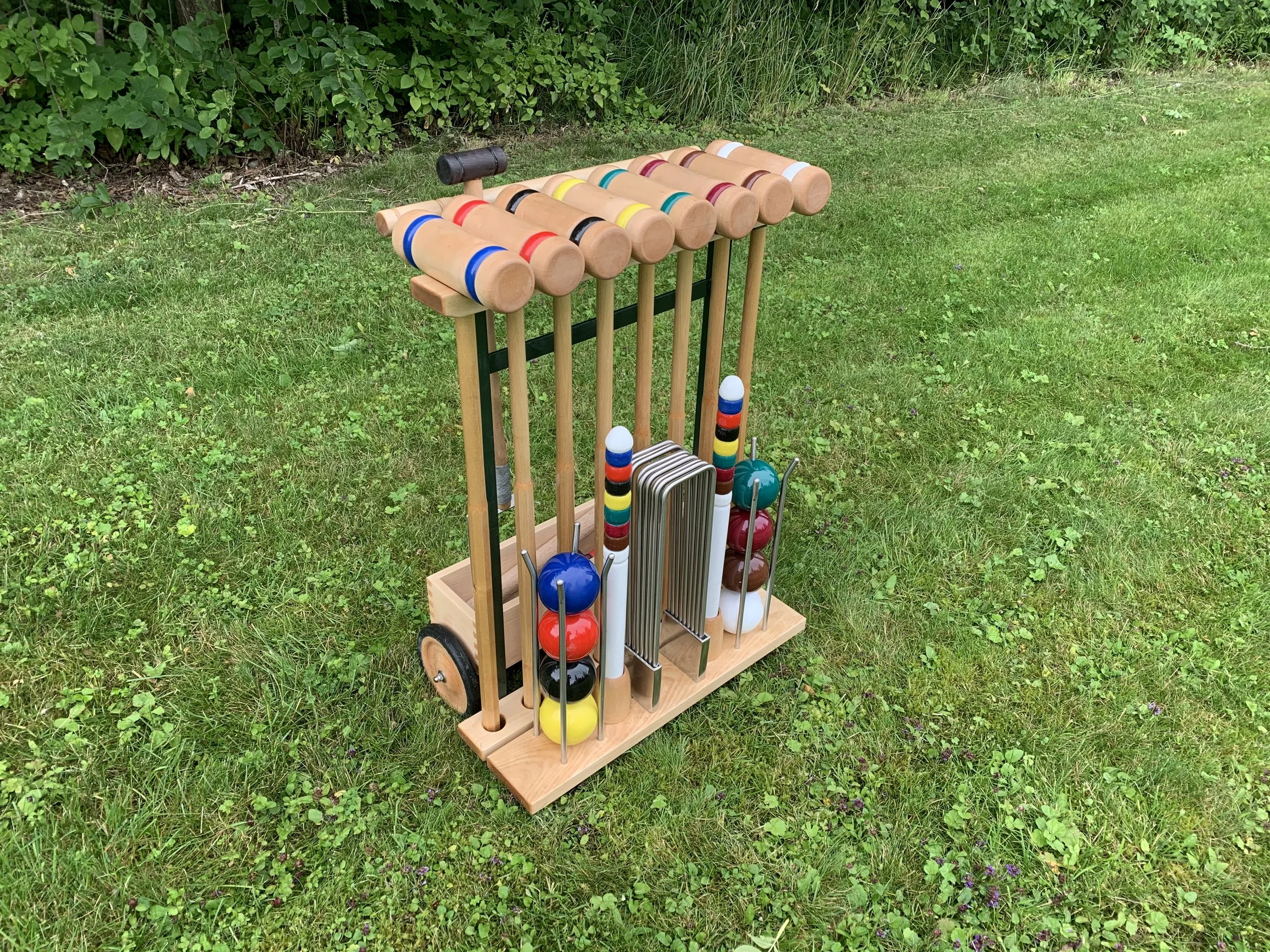 Croquet set, maple croquet set, wicket tool, ultimate croquet set, made by Snekker Travis Johnson