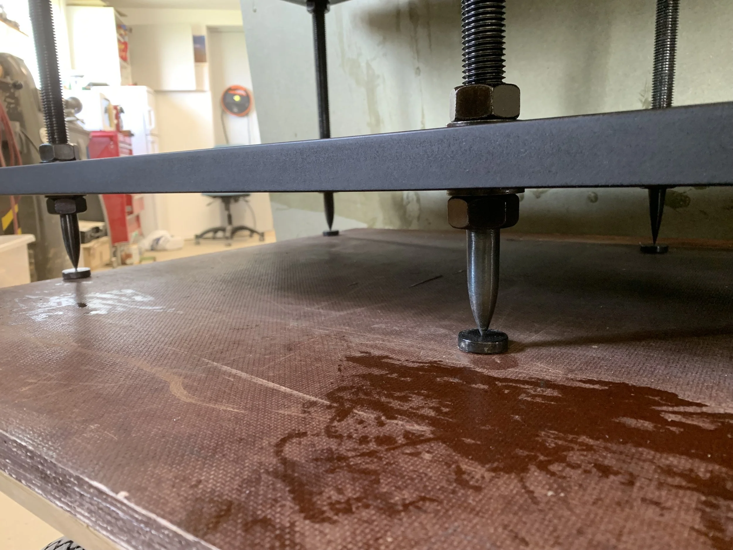 Stereo cabinet, custom audio cabinet, stereo rack, spiked feet cabinet, made by Snekker Travis Johnson