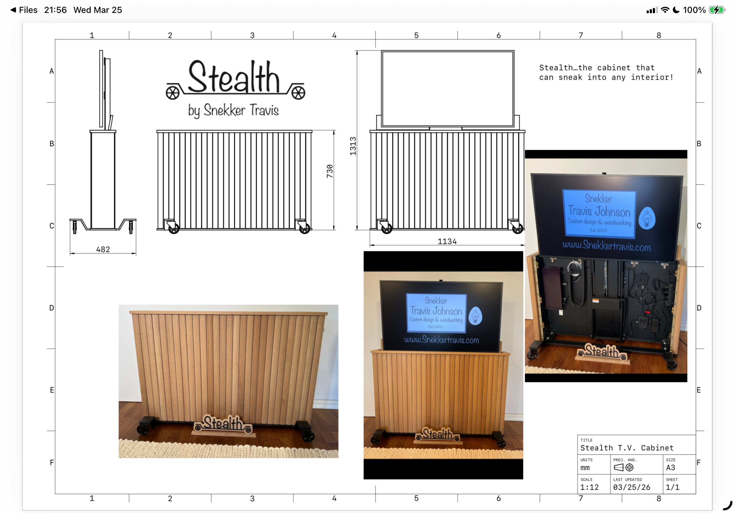 Stealth by Snekker Travis, Snekker Travis collection, portable T.V. cabinet, T.V. lift