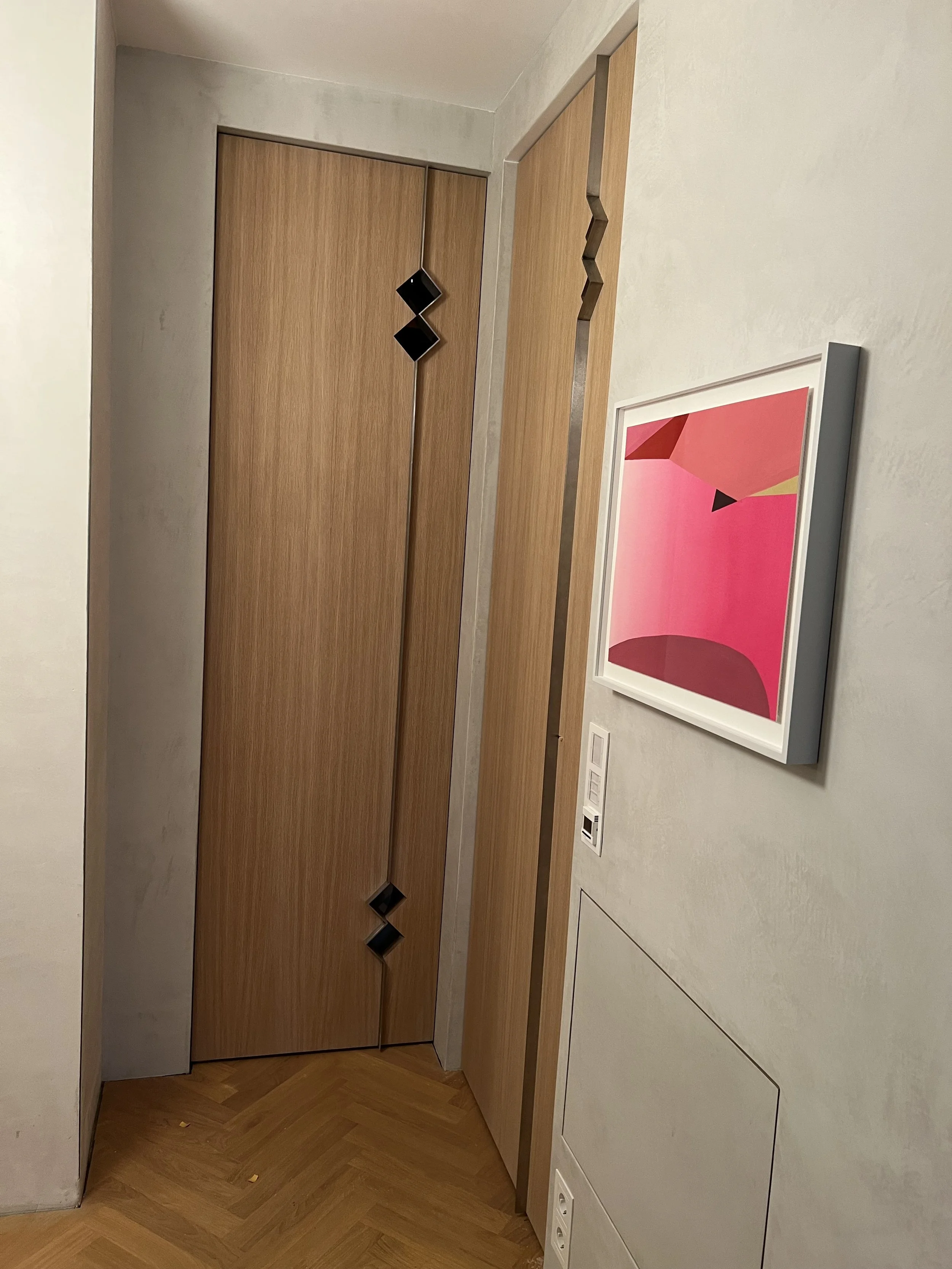 Custom oak interior door, eik dør, hidden hinges, made by Snekker Travis Johnson