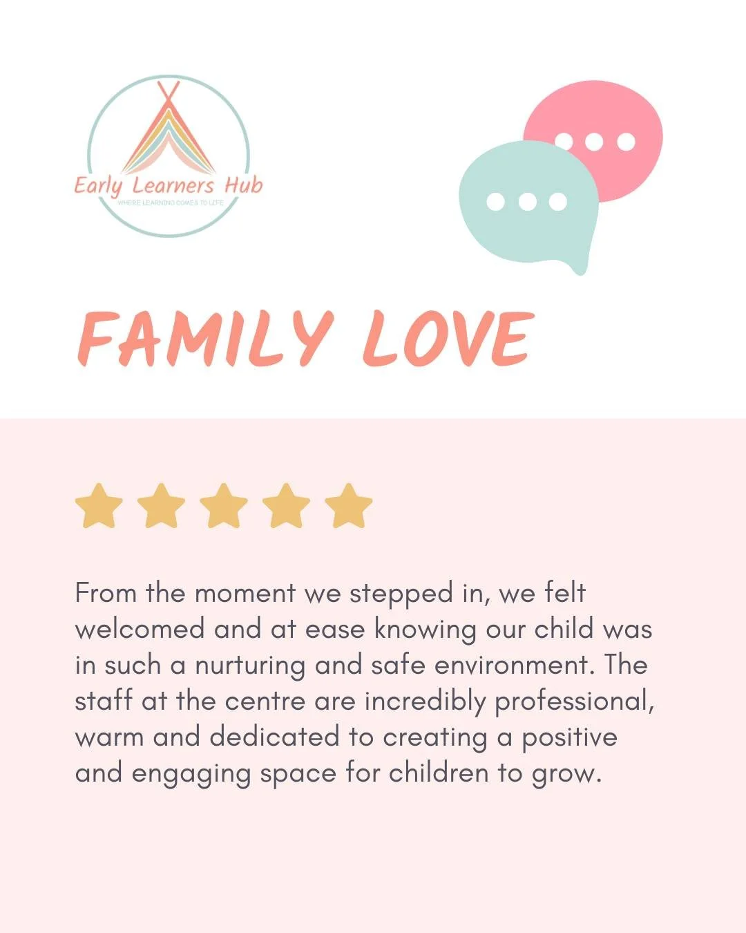 This kind of feedback means so much to our team.

It&rsquo;s a beautiful reminder that the small moments, thoughtful details and genuine care we offer each day truly make a difference.

Thank you to our educators for the heart you bring to every chil