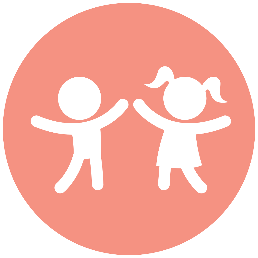 Icon of a boy and girl holding hands, with a pink background.
