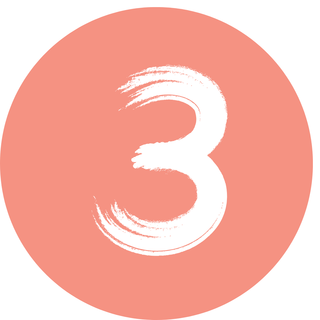 Pink circle with a white, brushed number 3 in the center.