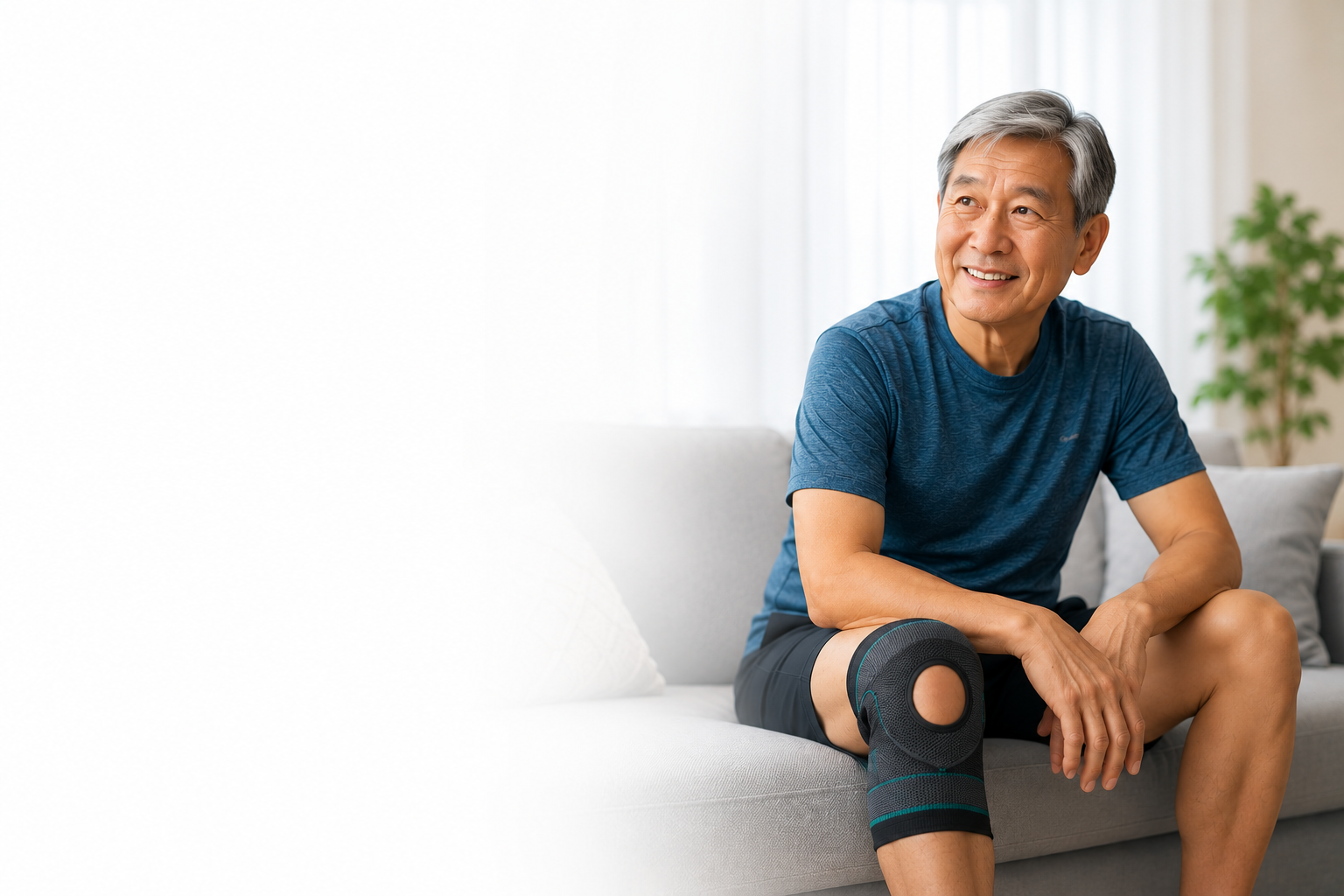 Man preparing for knee replacement recovery at home