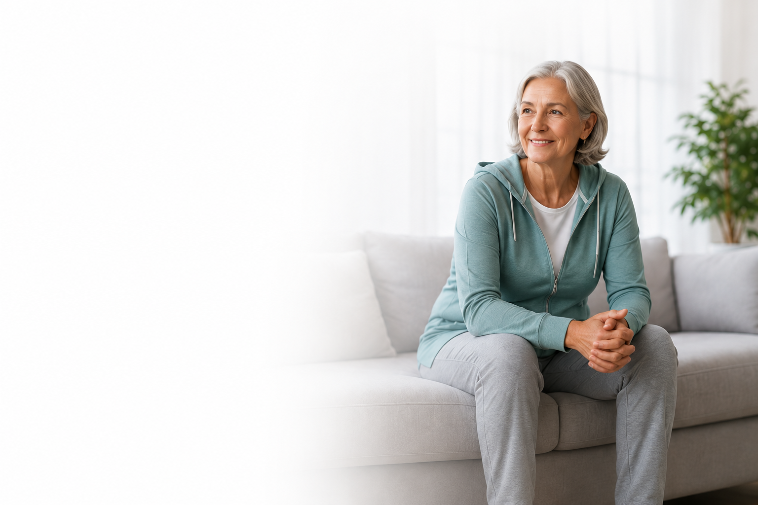 Woman preparing for hip replacement recovery at home