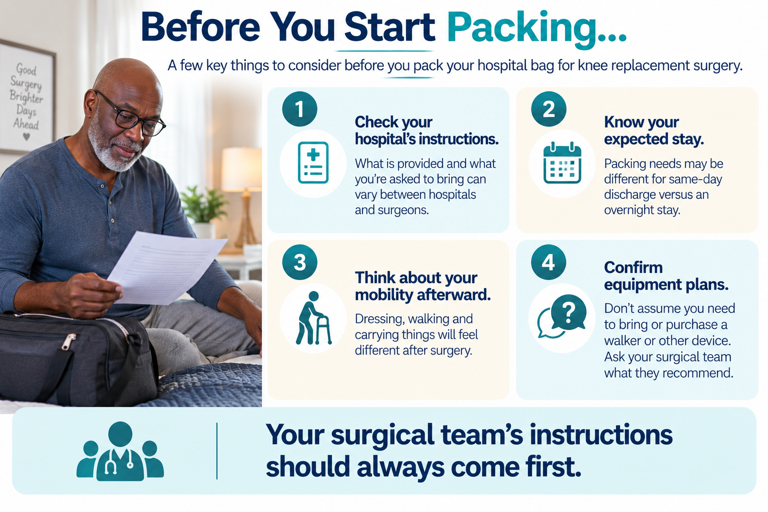 Things to consider when packing a hospital bag for knee replacement surgery