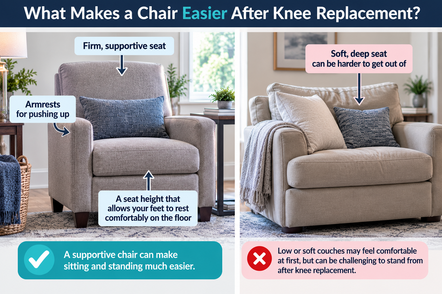 Comparison of a firm supportive chair and a soft deep chair after knee replacement surgery