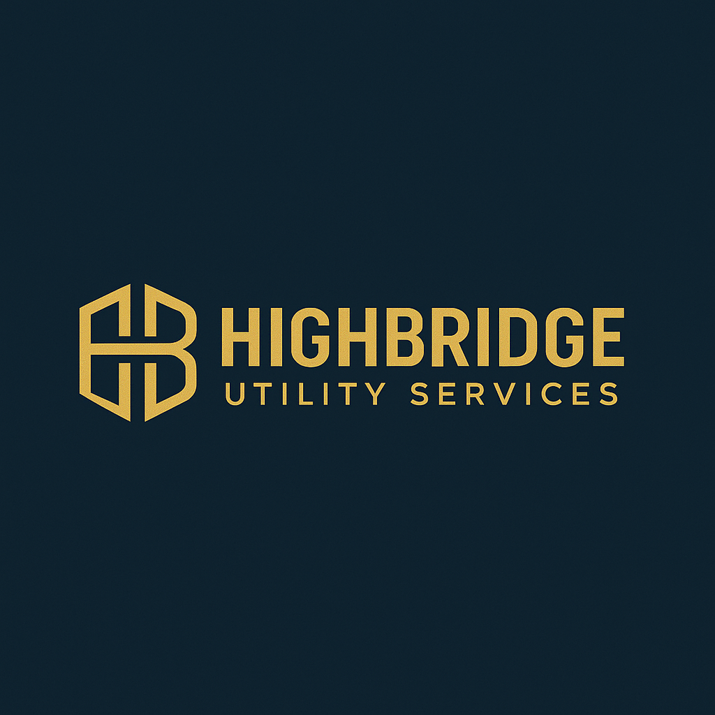 Logo for Highbridge Utility Services with a stylized 'HB' icon and gold text on a dark background.