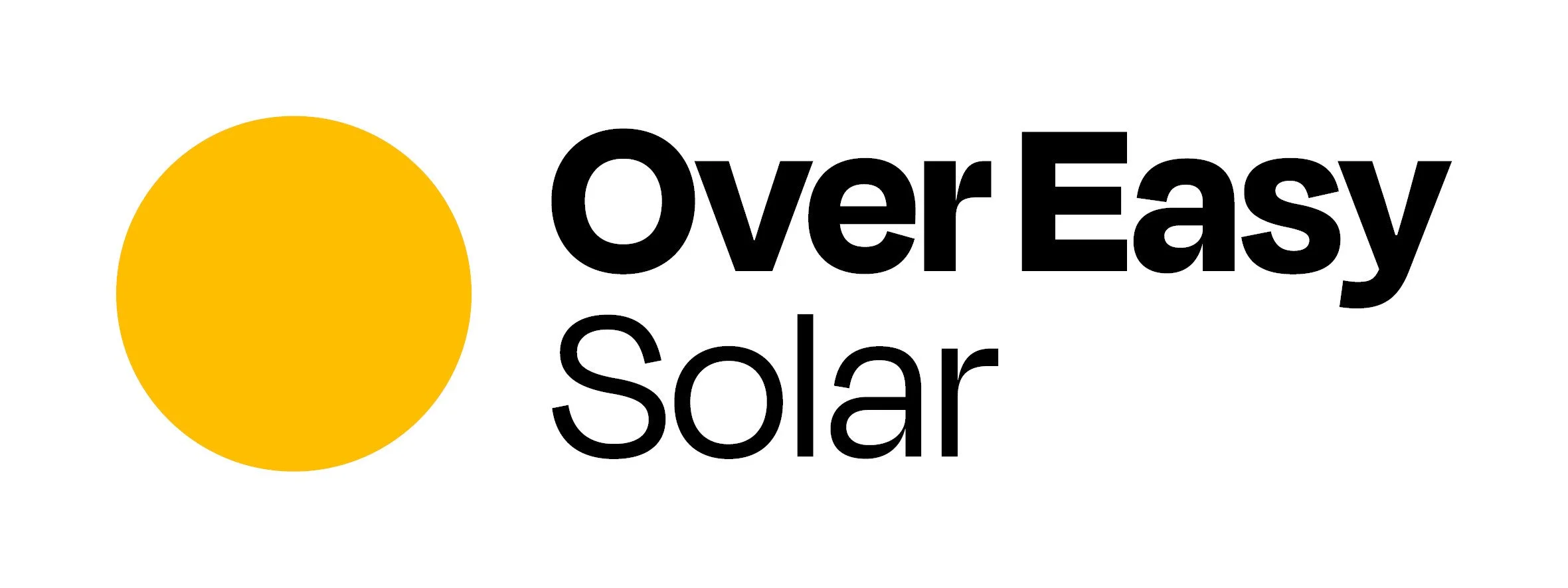 En gul solikon och texten 'OverEasy Solar' i svart.