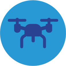 Blue drone icon on a blue circular background