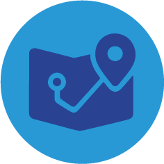 Icon of a map with a location pin and a route marked on it