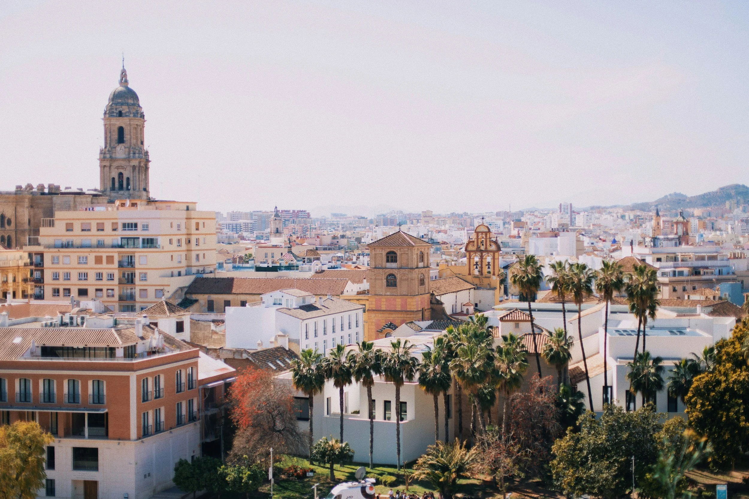 Malaga city overview - cathedral and churches
