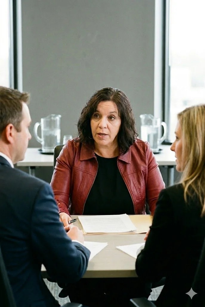 A woman in Nevada leading a mediation between two people