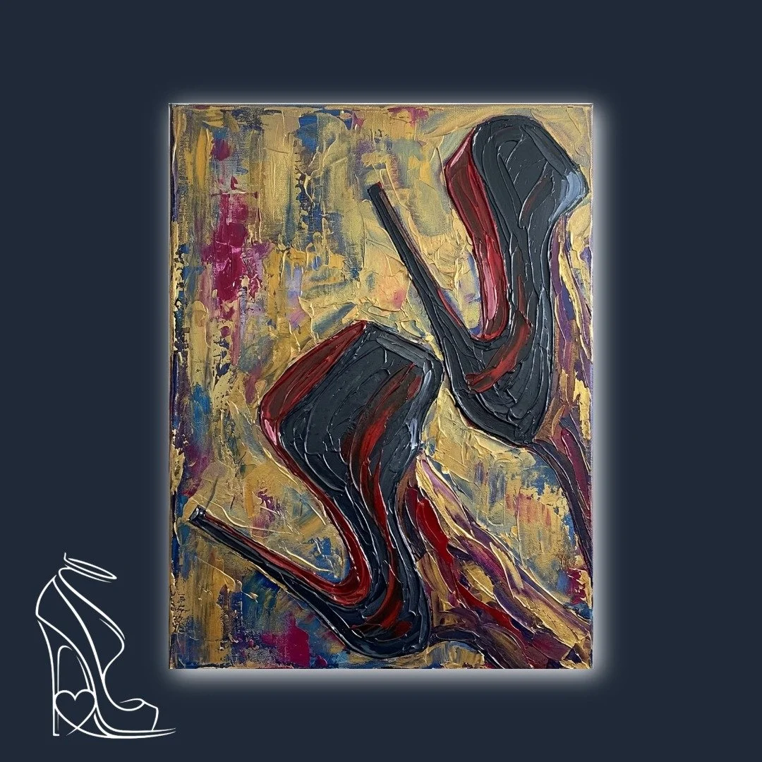 A heavy-textured digital impasto masterpiece exploring the structural dominance and sharp, seductive arches of the iconic stiletto.