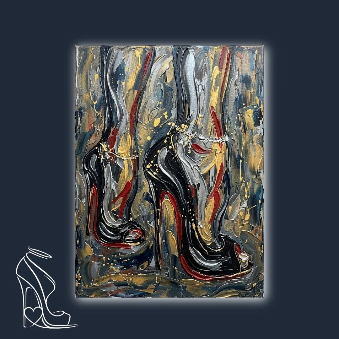 A heavy-textured 1-of-1 masterpiece capturing the sharp, commanding curve of the stiletto arch in deep digital impasto.