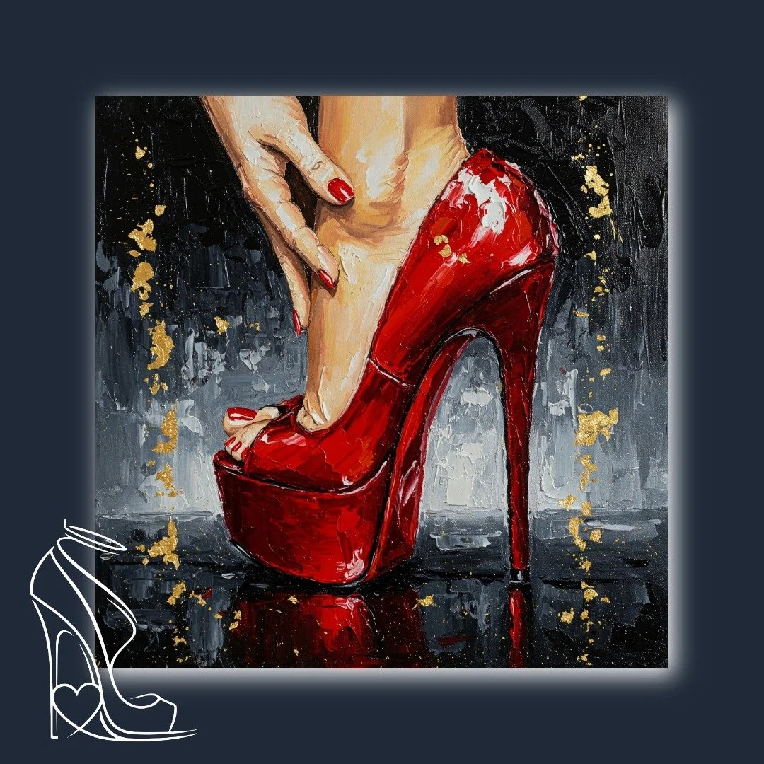 The Scarlet Embrace: Impasto Stiletto and Gold Leaf