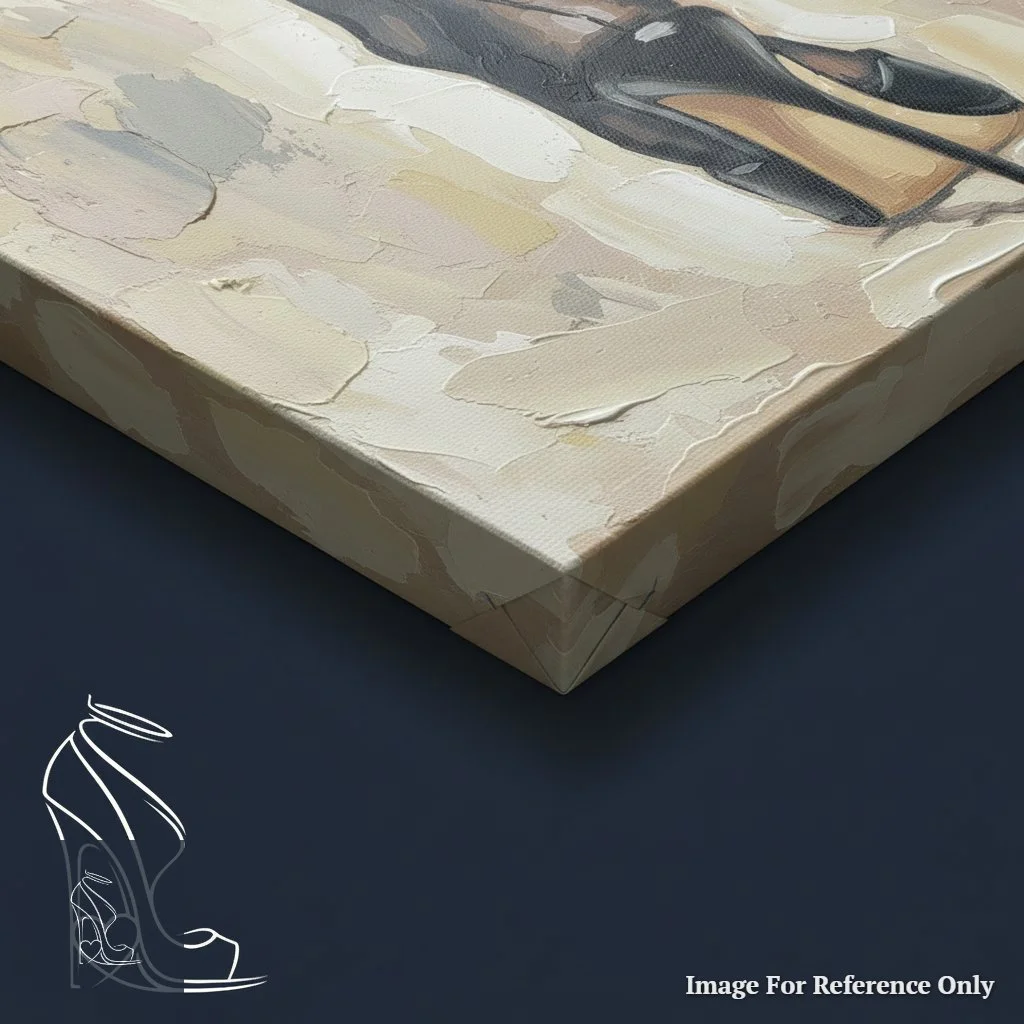 Detailed view of the canvas edge wrap showing the continuation of the cream and tan background tones.