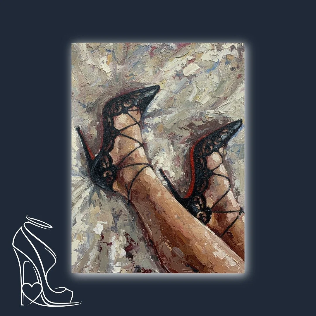 Impasto Desire: Legs in Black Lace Heels
