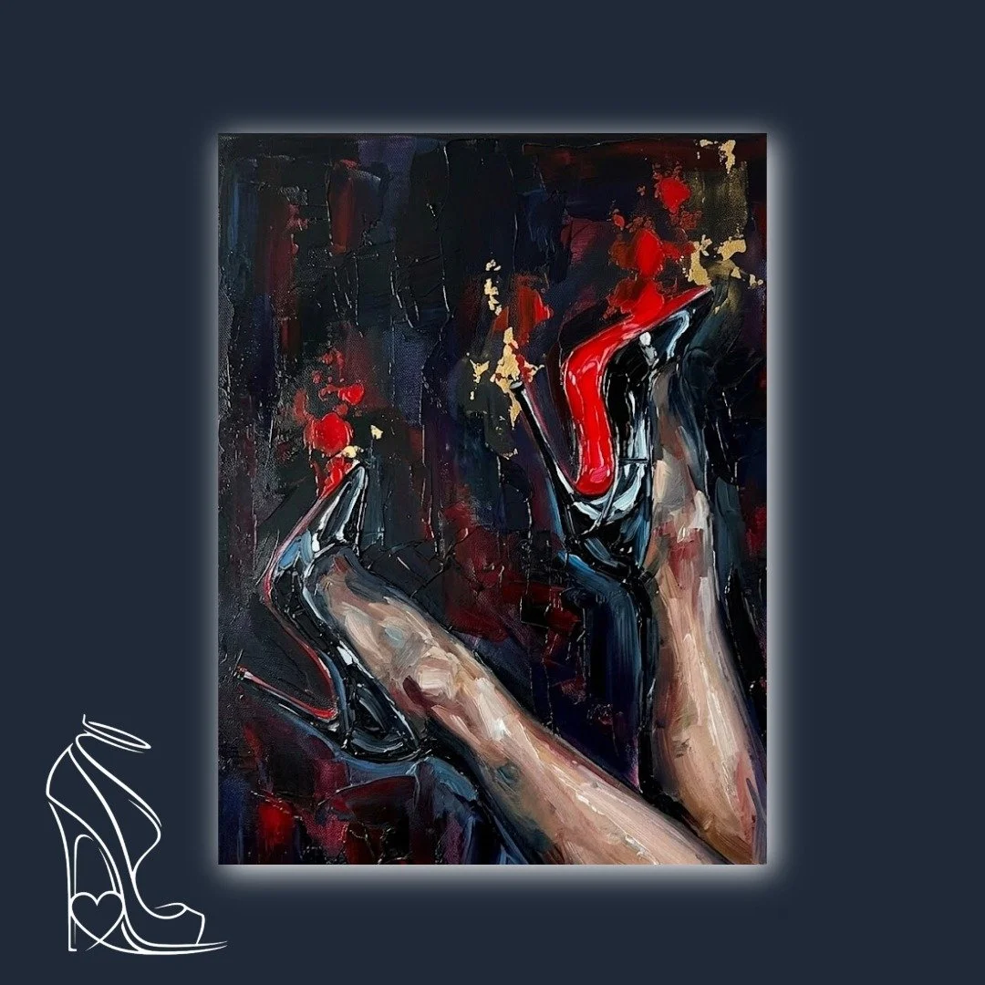 A masterful exploration of power and poise, captured in thick, physical impasto strokes that elevate the stiletto to an object of absolute worship.