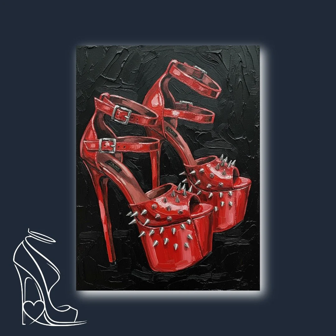 Stiletto Rebellion: Scarlet Spikes on Midnight Canvas
