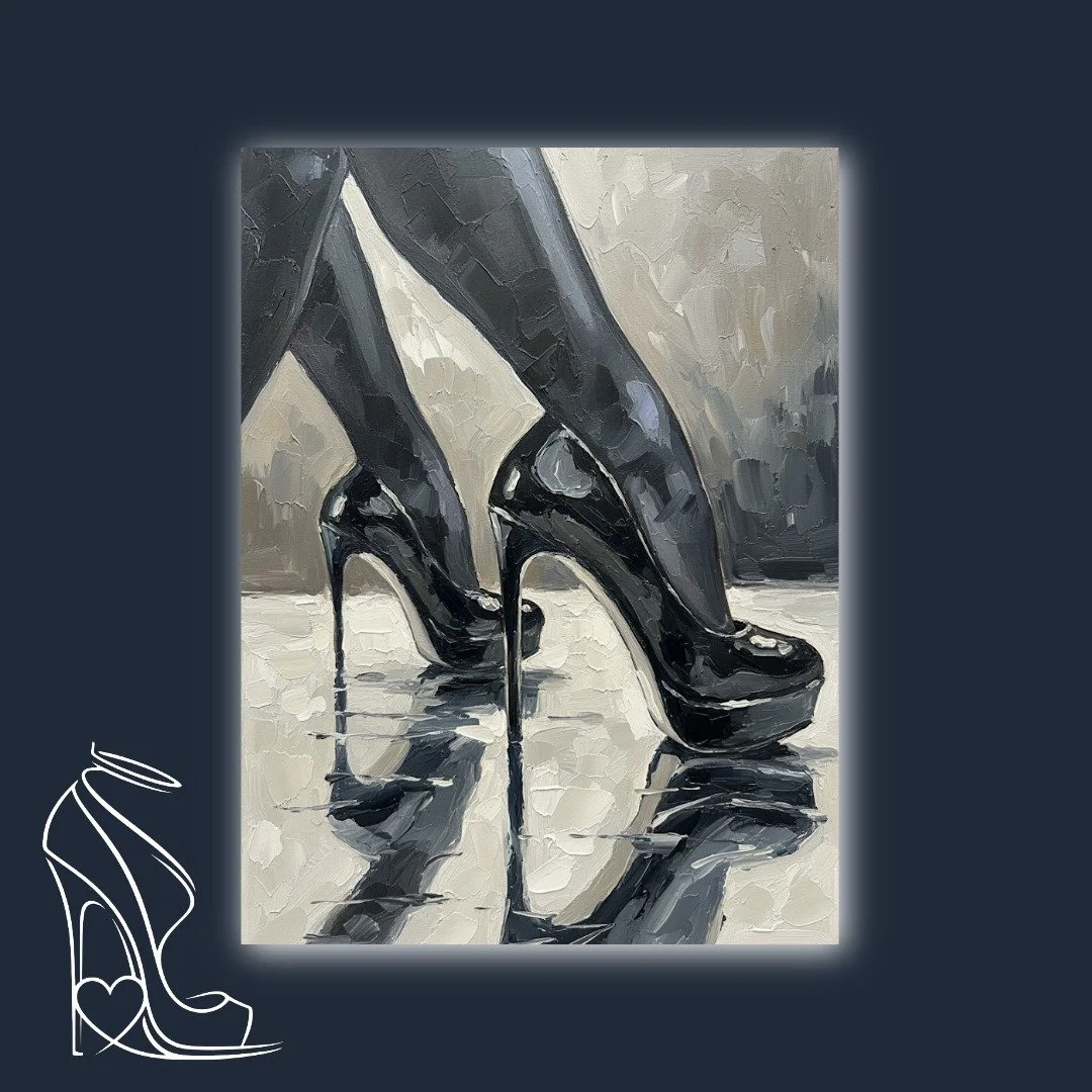 Capturing the undeniable allure and potent elegance of stiletto high heels with Mark Lee's signature impasto style.