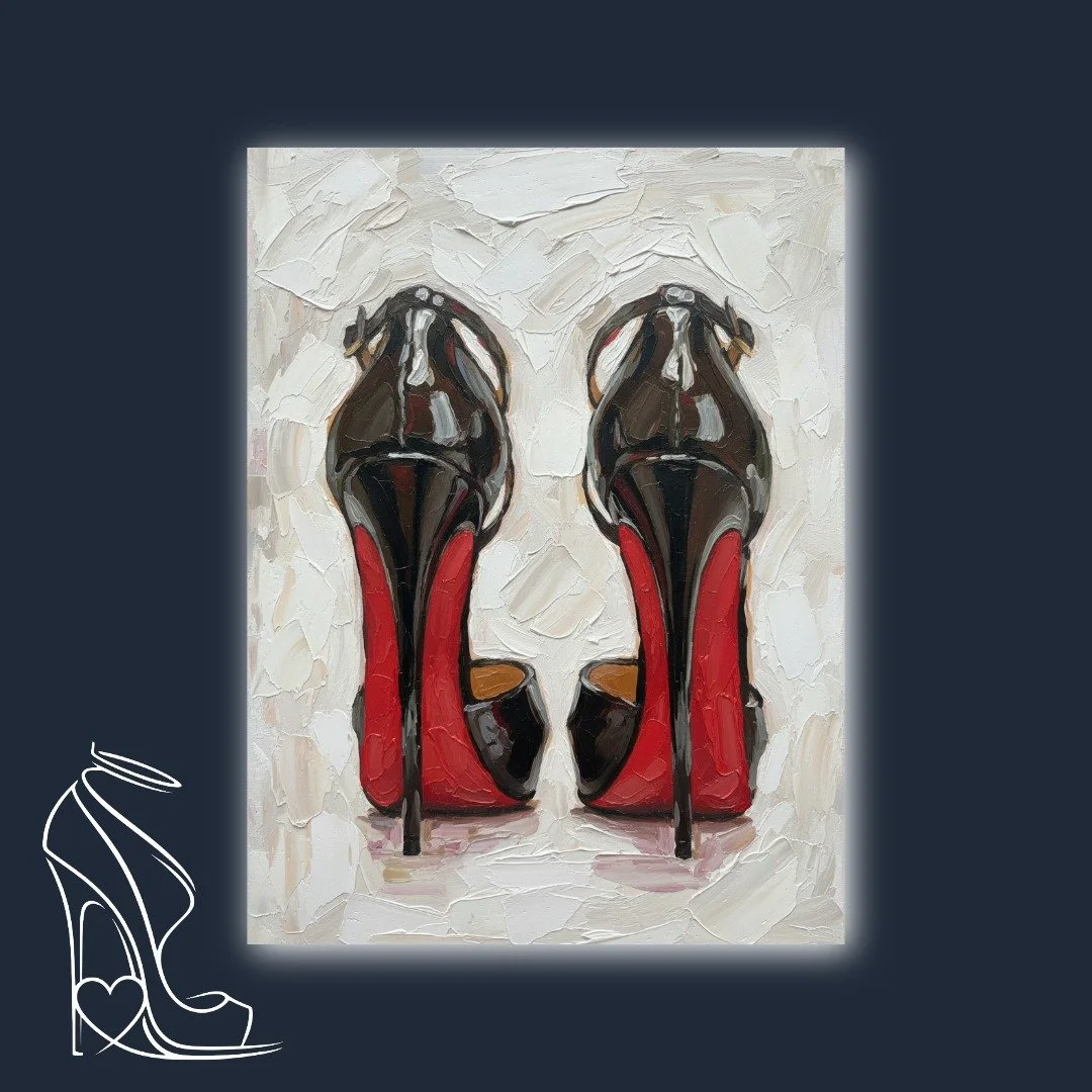 Stiletto Symphony: Red Soles on Impasto Canvas