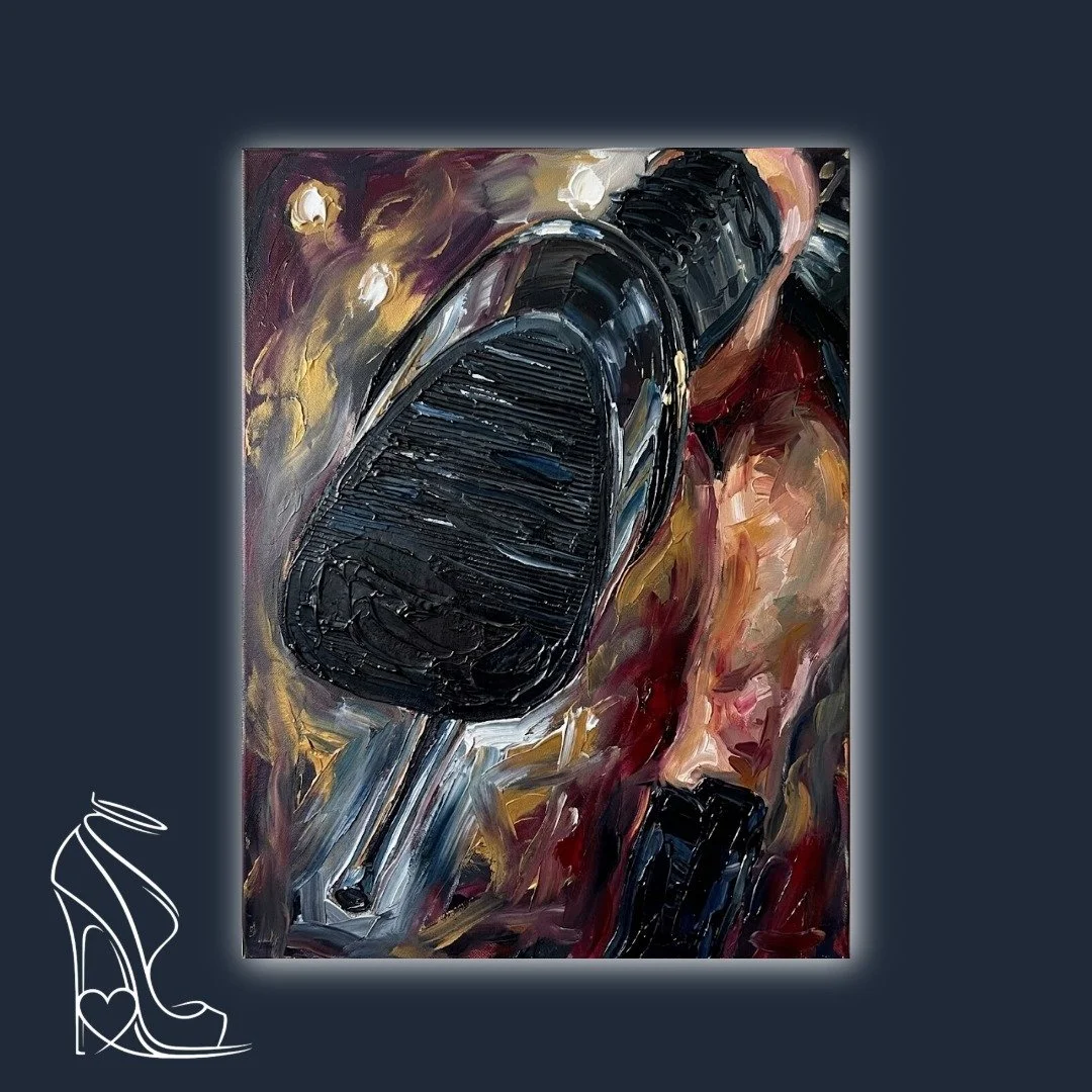 A visceral, low-angle perspective on the crushing elegance of a platform stiletto, rendered in thick, sculptural digital impasto.