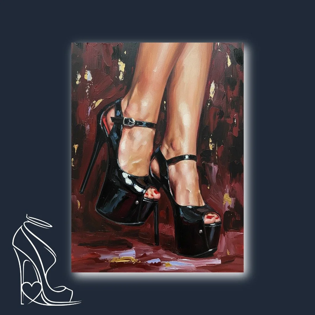 Stiletto Temptation: Red Tips on Gloss Black Platforms