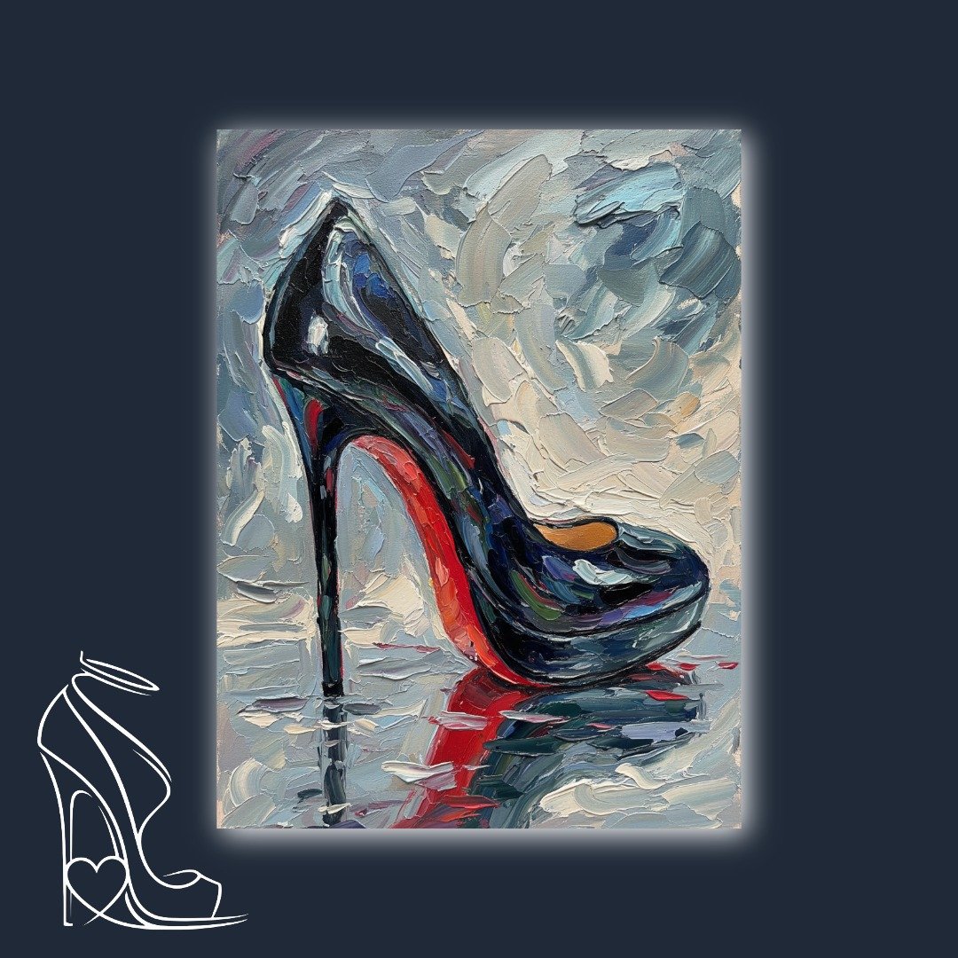 Impasto Painting Of Black Stiletto High Heel With Red Sole High Heel Impasto Painting Of Black Stiletto High Heel With Red Sole High Heel