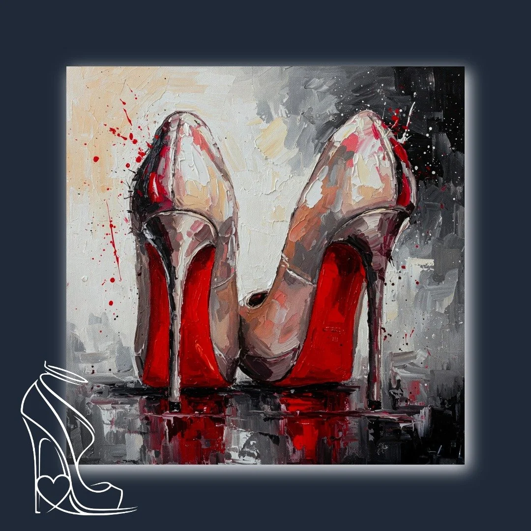 Heels of Desire: An Impasto Study in Red and Grey