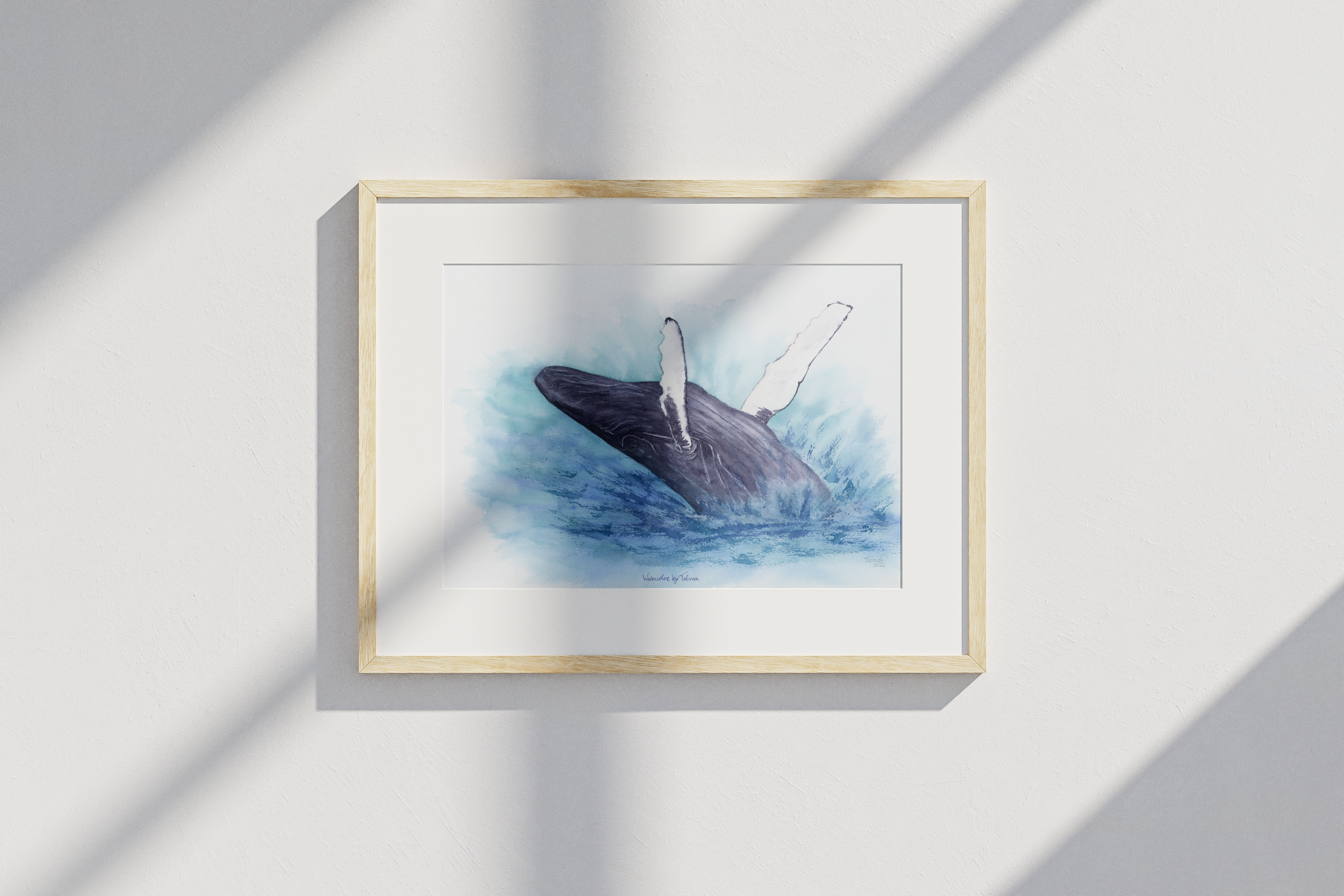 Blue Whale Jumping watercolor
