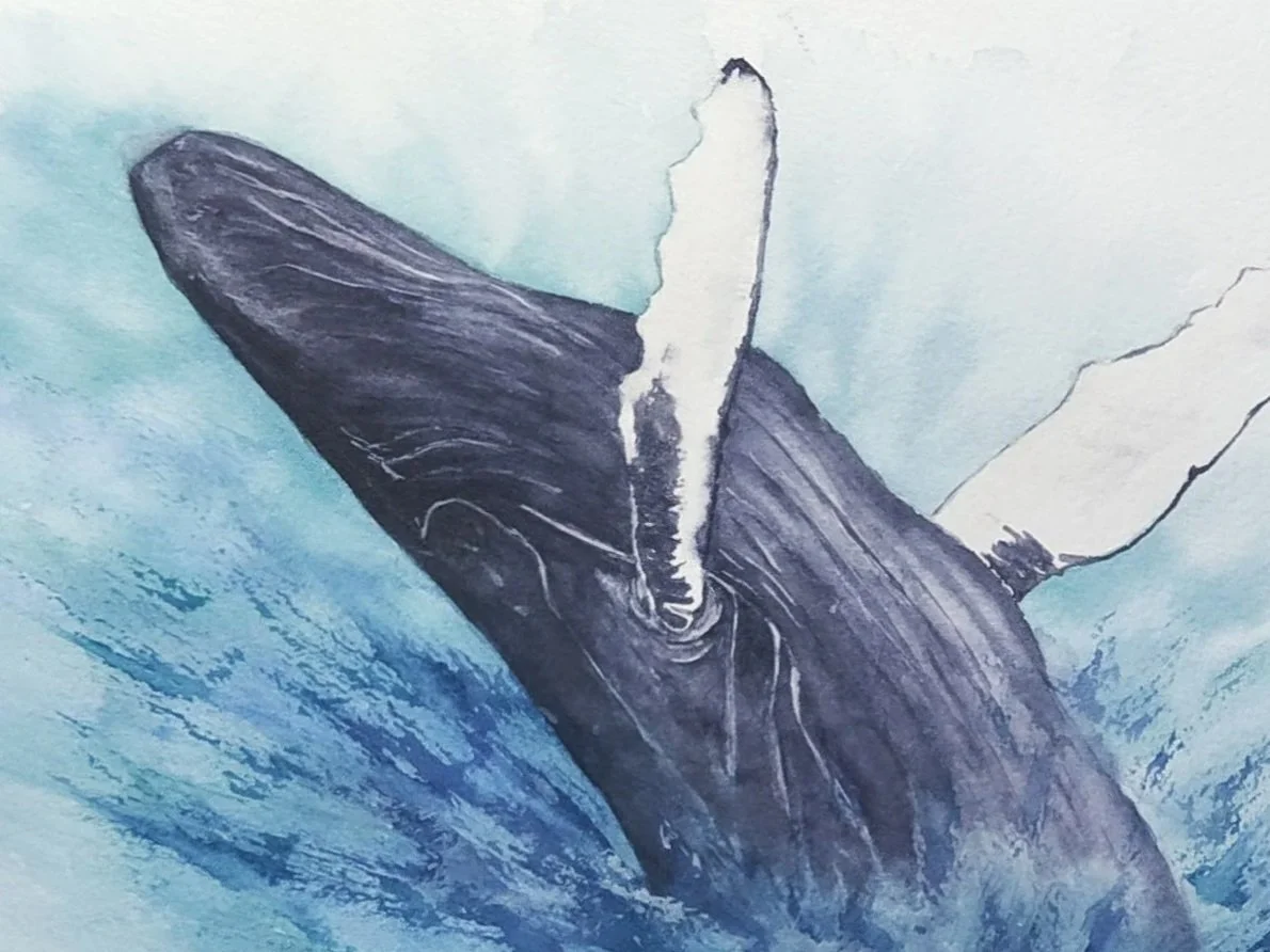 Blue Whale Jumping painting detail