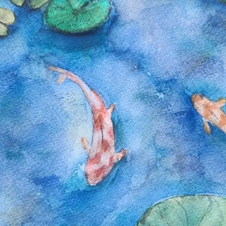 Koi Fish Pond painting detail