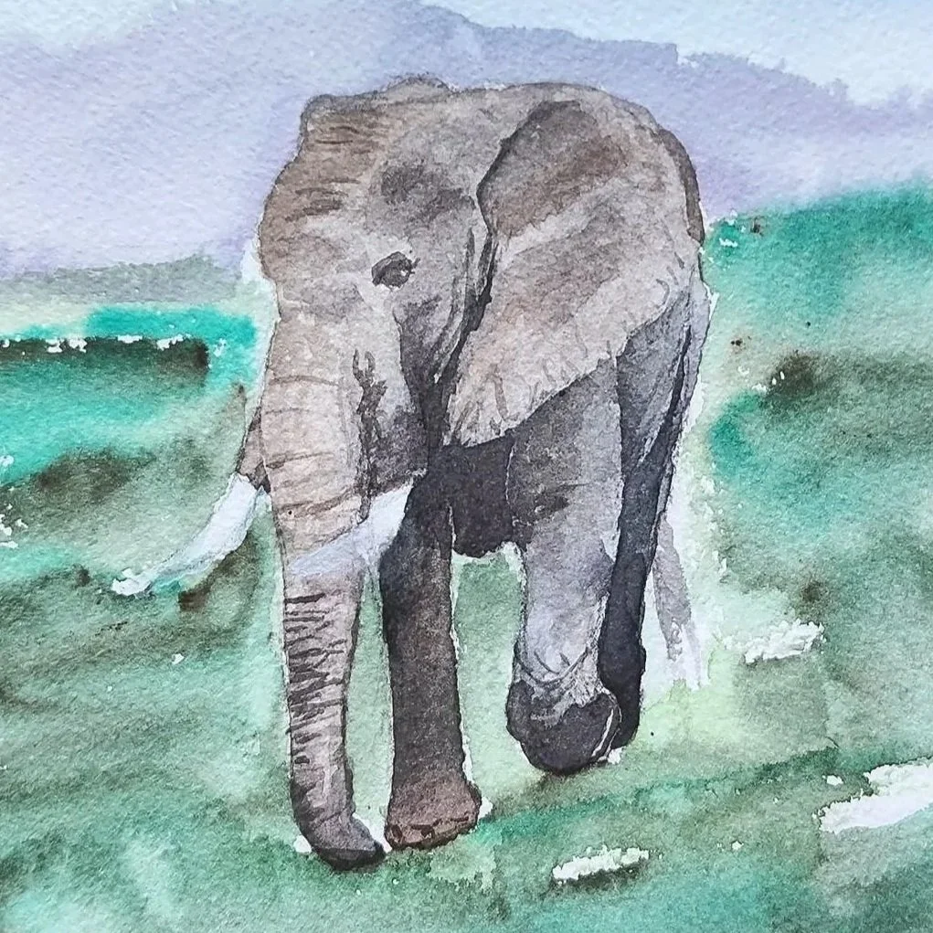 Elephant on Savannah painting detail