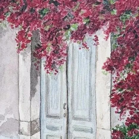 Rustic Door with Bougainvillea painting detail