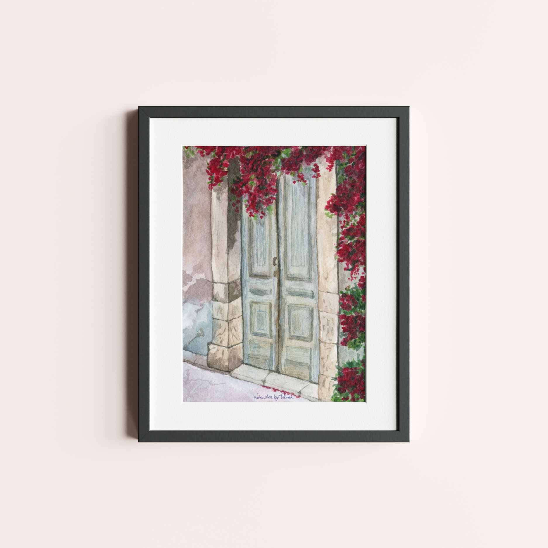 Rustic Door with Bougainvillea painting in frame