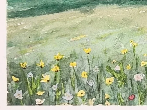 Flower Field watercolor painting detail