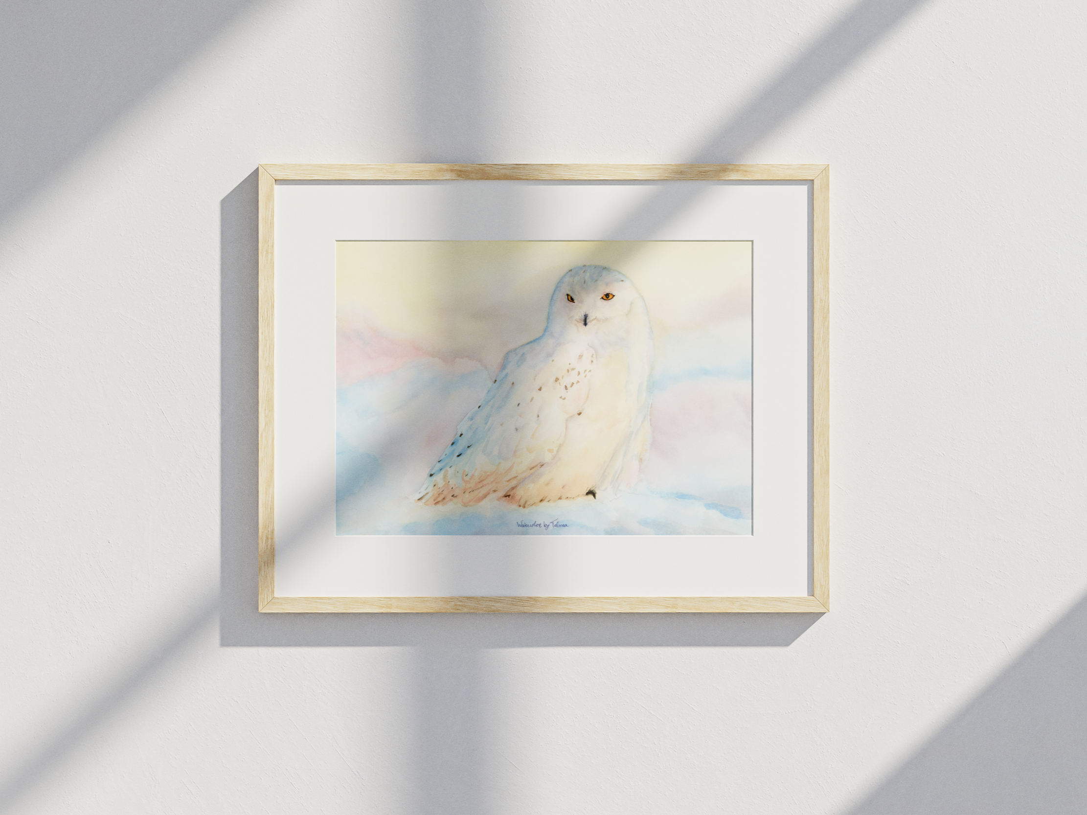Snowy Owl in Winter painting in frame