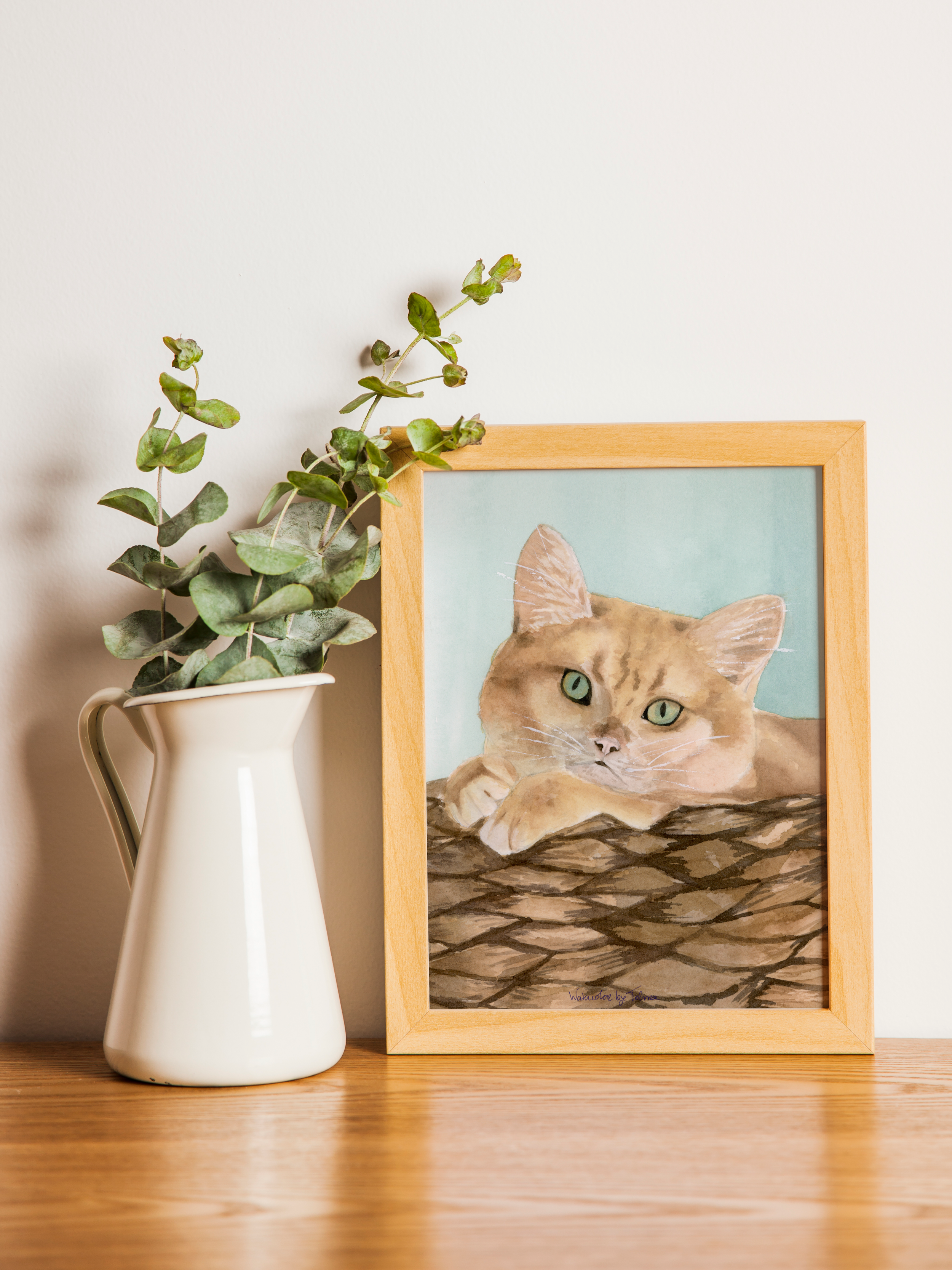 Cat in the Basket painting in frame
