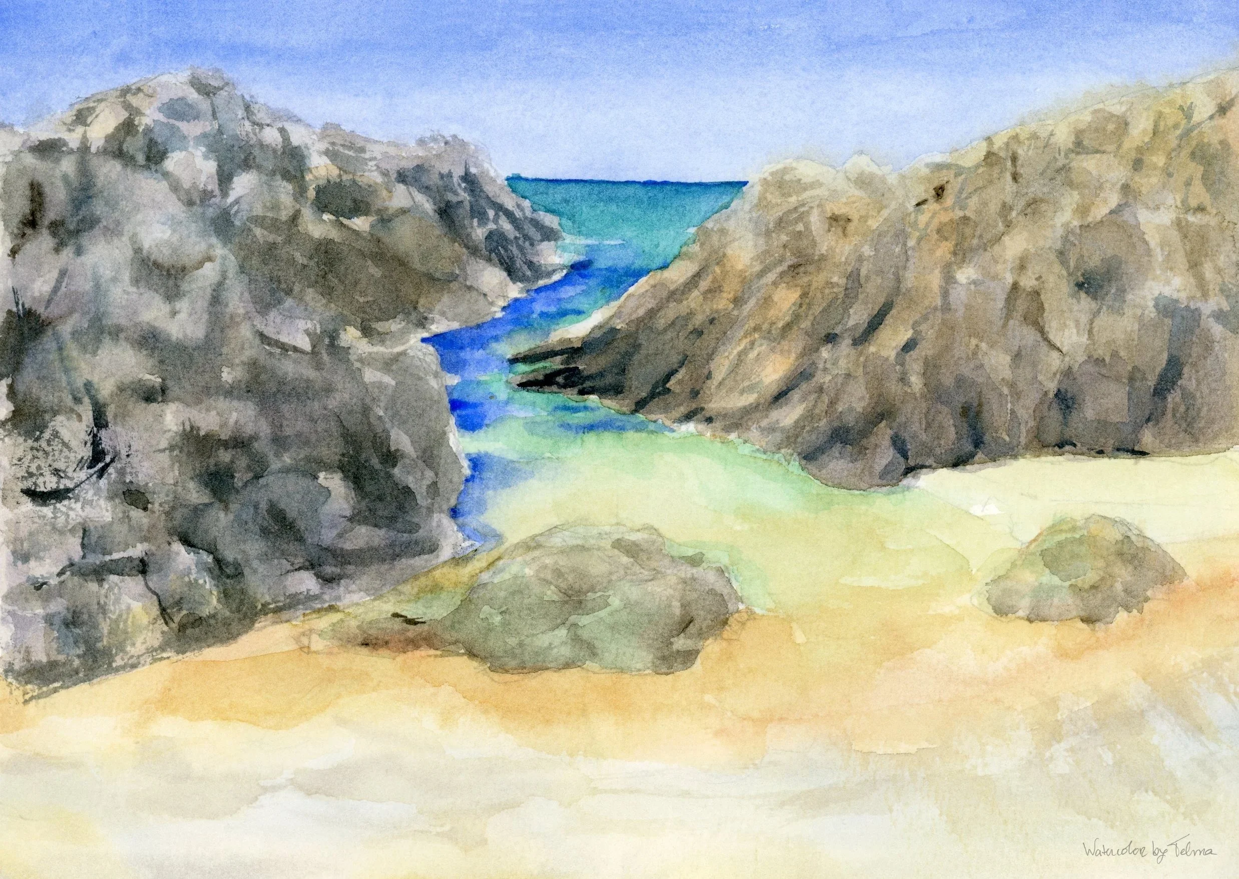 
Beach & Coastal Rocks Watercolor