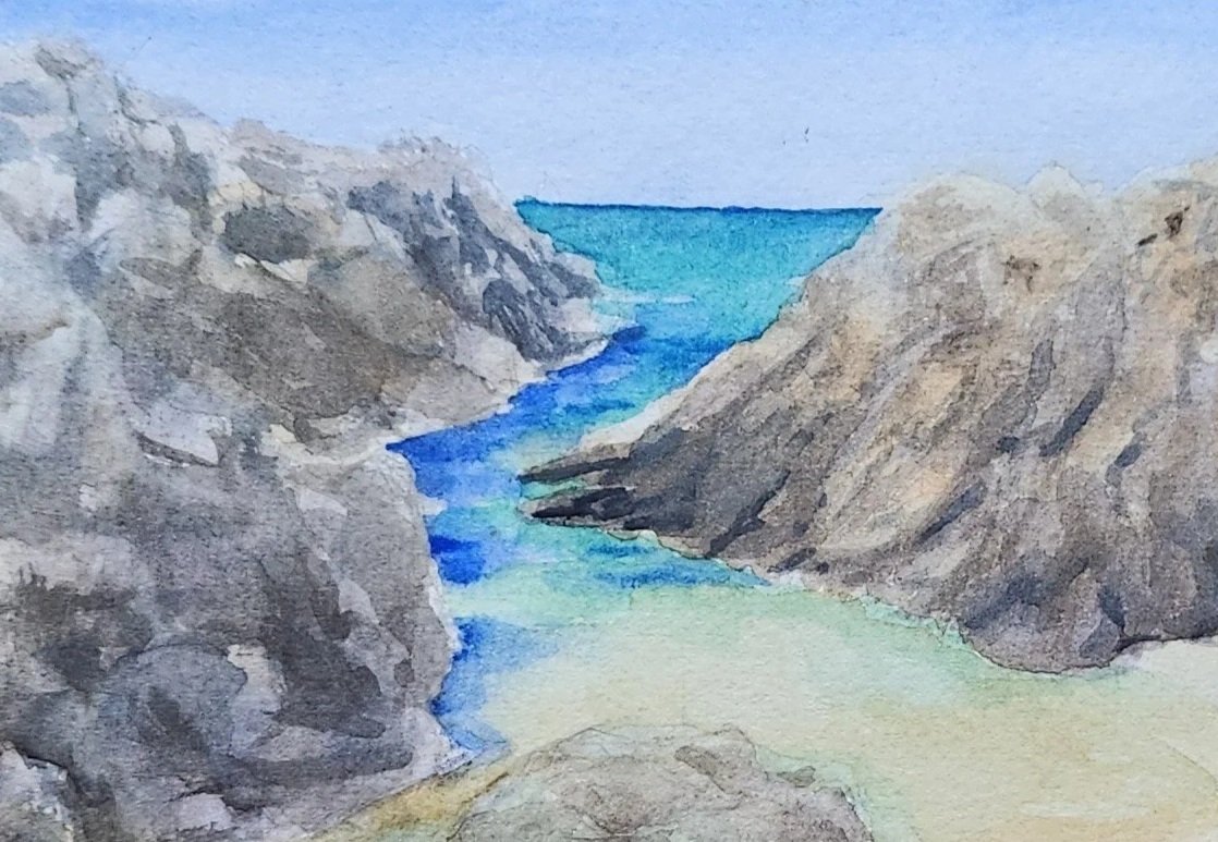 Beach & Coastal Rocks watercolor painting detail