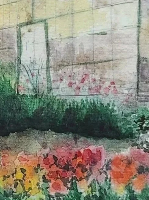 Little Greenhouse watercolor painting detail