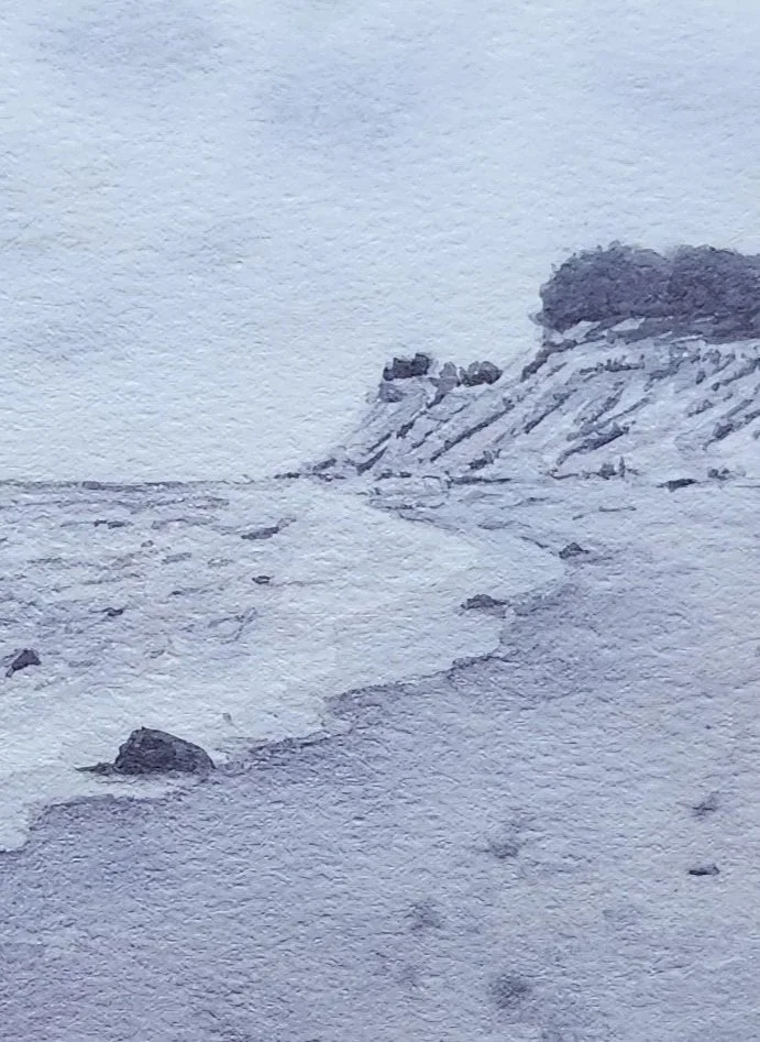 Grey Beach watercolor painting detail