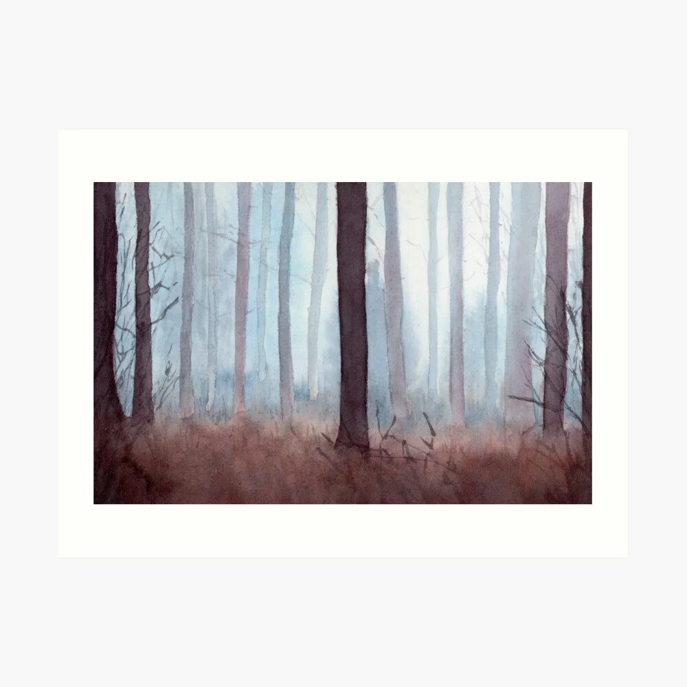 Misty Forest Watercolor Painting